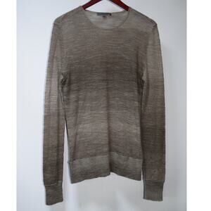 John Varvatos Linen Blend Lightweight Knit Sweater Taupe Long Sleeve Crewneck
